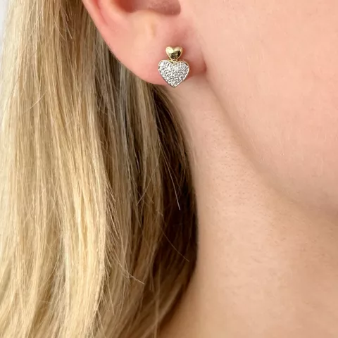 Hart diamant oorbellen in 14 karaat goud en witgoud met diamanten 