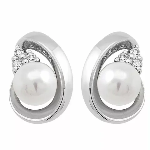 Parel diamant oorbellen in 14 karaat witgoud met diamanten