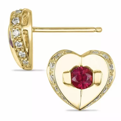 Hart robijn diamant oorbellen in 14 karaat goud met diamanten en robijnen 