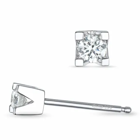 2 x 0,10 ct solitaire oorbel in 14 karaat witgoud met diamant 