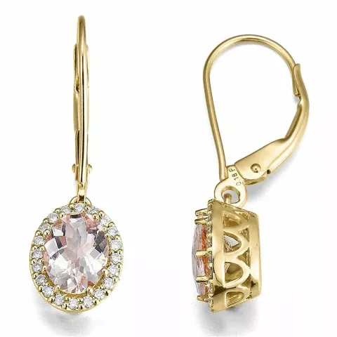 ovaal diamant oorbellen in 14 karaat goud met morganiet en diamant