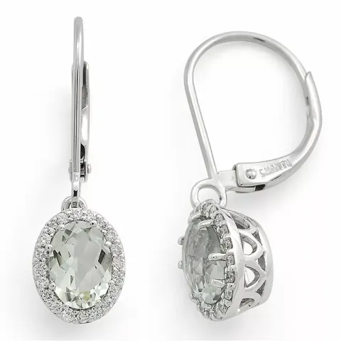 ovaal groene amethist diamant oorbellen in 14 karaat witgoud met diamant en amethist