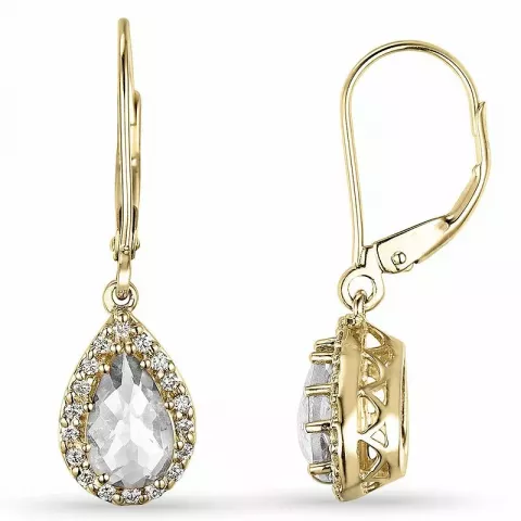 druppel witte kwarts diamant oorbellen in 14 karaat goud met diamant en kwarts 