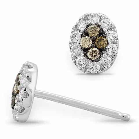 ovaal diamant oorbellen in 14 karaat witgoud met diamant en diamant 