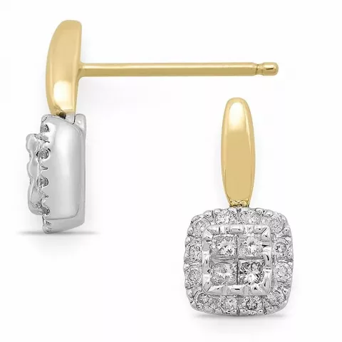 vierkant diamant oorbellen in 14 karaat goud en witgoud met diamant en diamant 