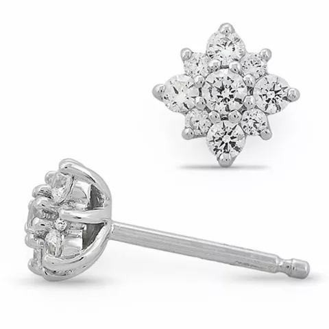 Bloem diamant oorbellen in 14 karaat witgoud met diamanten