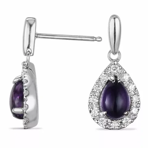 Druppel amethist diamant oorbellen in 14 karaat witgoud met diamanten en amethisten