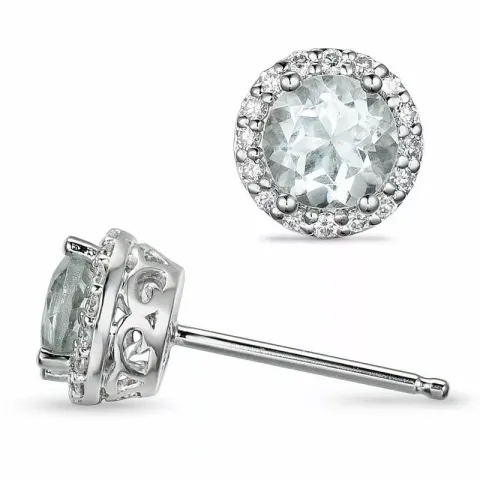 rond groene amethist diamant oorbellen in 14 karaat witgoud met diamant en amethist