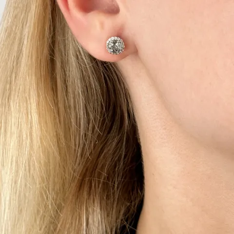 rond groene amethist diamant oorbellen in 14 karaat witgoud met diamant en amethist