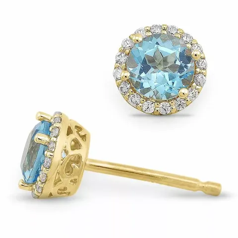 rond blauwe topaas diamant oorbellen in 14 karaat goud met diamant en topaas