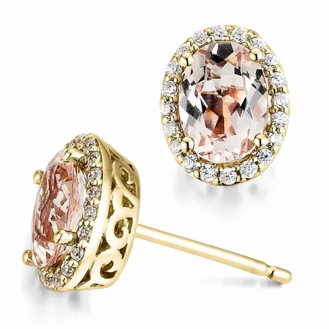 ovaal diamant oorbellen in 14 karaat goud met morganiet en diamant