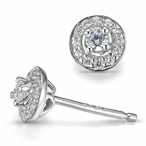 rond diamant oorsteker in 14 karaat witgoud met diamant en diamant 