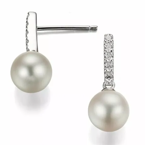 Parel diamant oorbellen in 14 karaat witgoud met diamanten