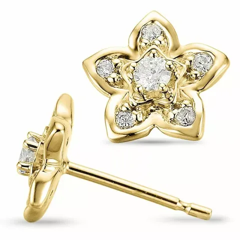 bloem diamant oorsteker in 14 karaat goud met diamant