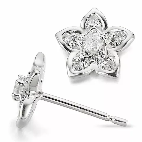 Bloem diamant oorsteker in 14 karaat witgoud met diamanten