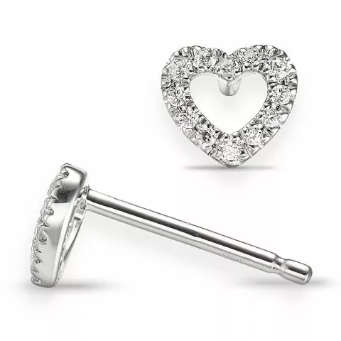 Hart diamant oorsteker in 14 karaat witgoud met diamanten