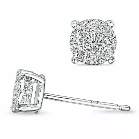 rond diamant oorbellen in 14 karaat witgoud met diamant en diamant