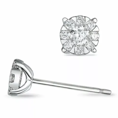 rond oorsteker in 14 karaat witgoud met diamant en diamant 