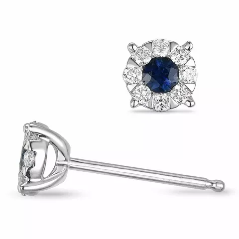 rond saffier diamant oorbellen in 14 karaat witgoud met saffier en diamant