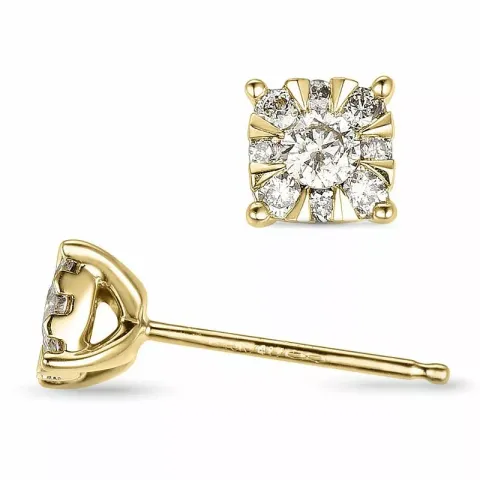 Vierkant diamant oorbellen in 14 karaat goud met diamant en diamant