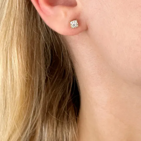 Vierkant diamant oorbellen in 14 karaat goud met diamant en diamant