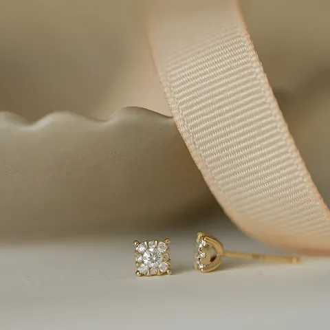 Vierkant diamant oorbellen in 14 karaat goud met diamant en diamant