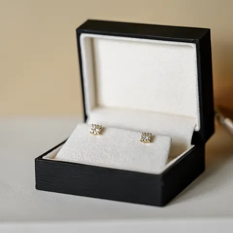 Vierkant diamant oorbellen in 14 karaat goud met diamant en diamant