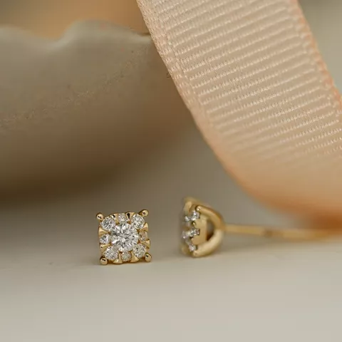 Vierkant diamant oorbellen in 14 karaat goud met diamant en diamant 