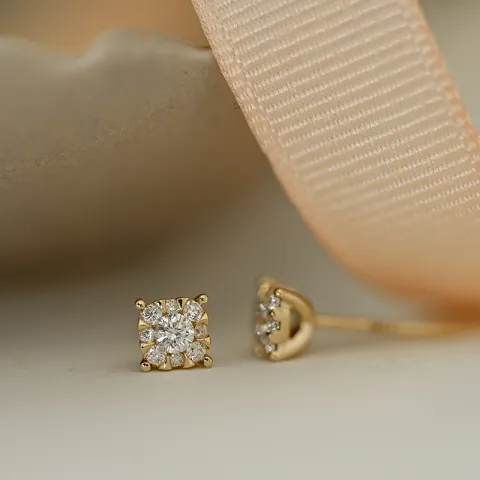 Vierkant diamant oorbellen in 14 karaat goud met diamant en diamant