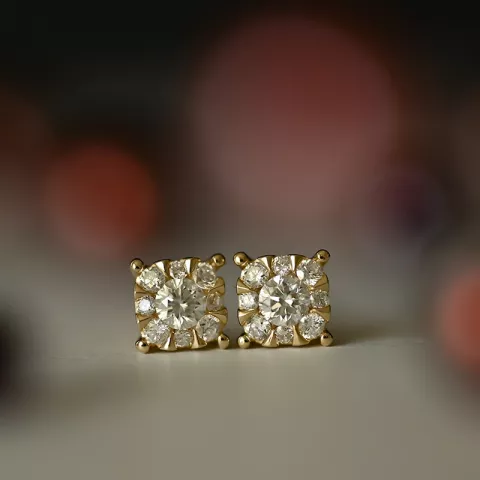 Vierkant diamant oorbellen in 14 karaat goud met diamant en diamant 