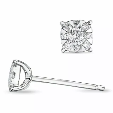 rond diamant oorsteker in 14 karaat witgoud met diamant en diamant