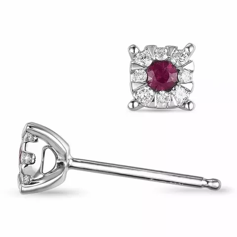 rond robijn diamant oorbellen in 14 karaat witgoud met robijn en diamant