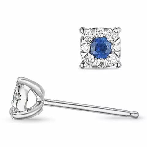 rond saffier diamant oorbellen in 14 karaat witgoud met saffier en diamant