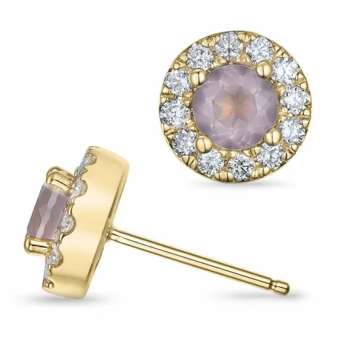 rond kwarts diamant oorbellen in 14 karaat goud met kwarts en diamant