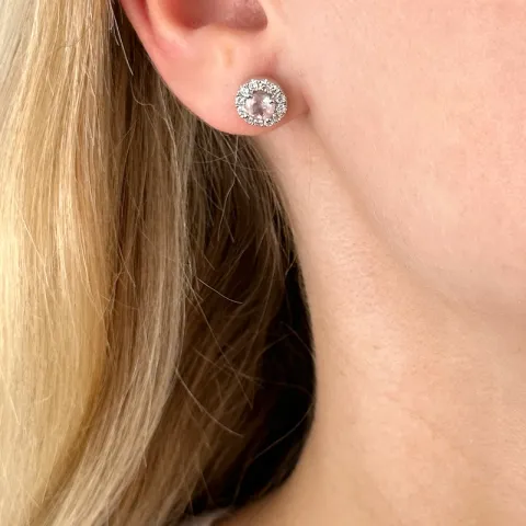 rond kwarts diamant oorbellen in 14 karaat witgoud met kwarts en diamant