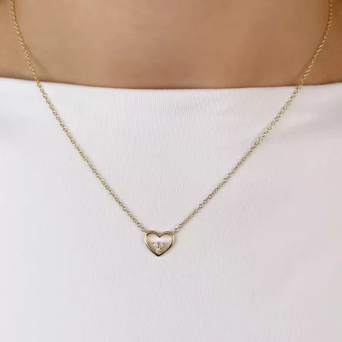 42 cm hart Diamanten hanger met ketting in 14 caraat goud 0,05 ct