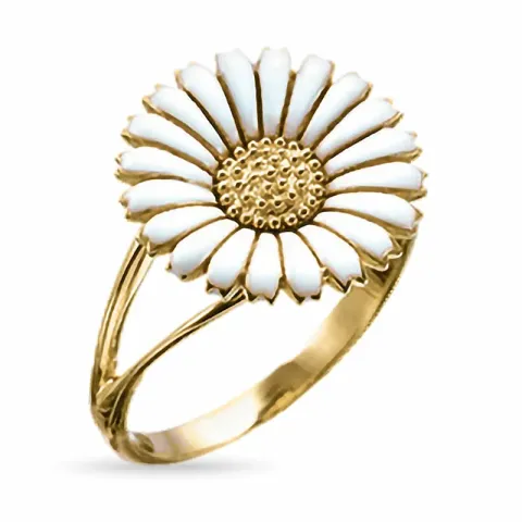 15 mm Kranz en Ziegler margriet witte ring in verguld sterlingzilver witte emaille