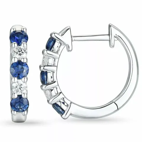 15 mm saffier creool in 14 karaat witgoud met saffier en diamant