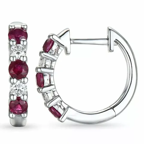 15 mm robijn creool in 14 karaat witgoud met robijn en diamant