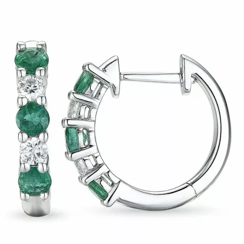 15 mm smaragd creool in 14 karaat witgoud met smaragd en diamant