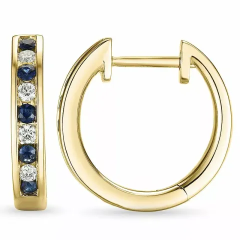 15 mm saffier creool in 14 karaat goud met saffier en diamant