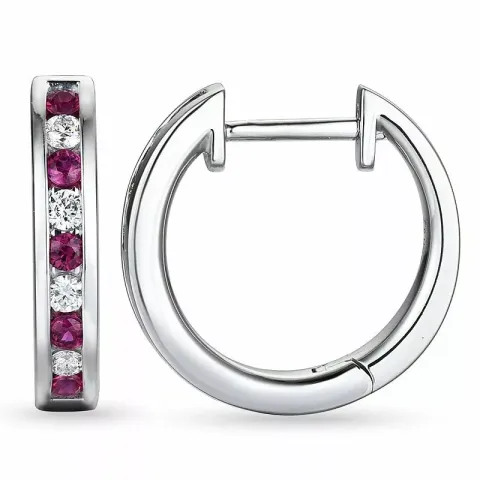 15 mm robijn creool in 14 karaat witgoud met robijn en diamant