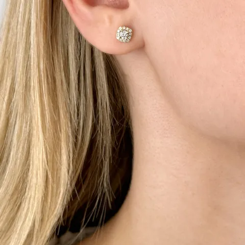 vierkant diamant oorbellen in 14 karaat goud met diamant