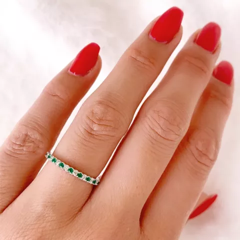 Smaragd diamant ring in 14 karaat witgoud 0,15 ct 0,10 ct