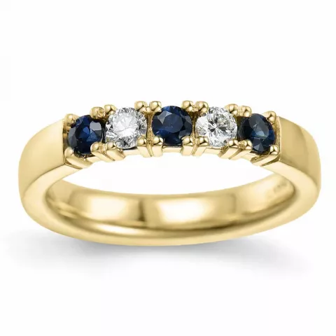 krachtige blauwe saffier mémoire ring in 14 karaat goud 2 x 0,10 ct 
