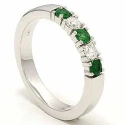 krachtige smaragd mémoire ring in 14 karaat witgoud 2 x 0,10 ct 0,36 ct