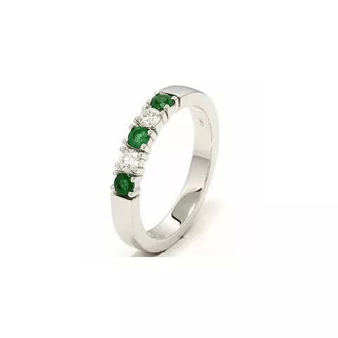 krachtige smaragd mémoire ring in 14 karaat witgoud 2 x 0,10 ct 0,36 ct