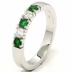 krachtige smaragd mémoire ring in 14 karaat witgoud 2 x 0,10 ct 0,36 ct