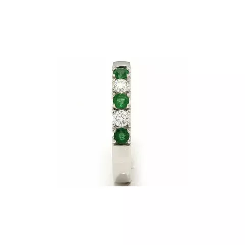 krachtige smaragd mémoire ring in 14 karaat witgoud 2 x 0,10 ct 0,36 ct