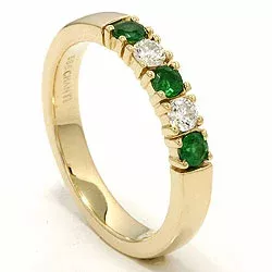 krachtige smaragd mémoire ring in 14 karaat goud 2 x 0,10 ct 